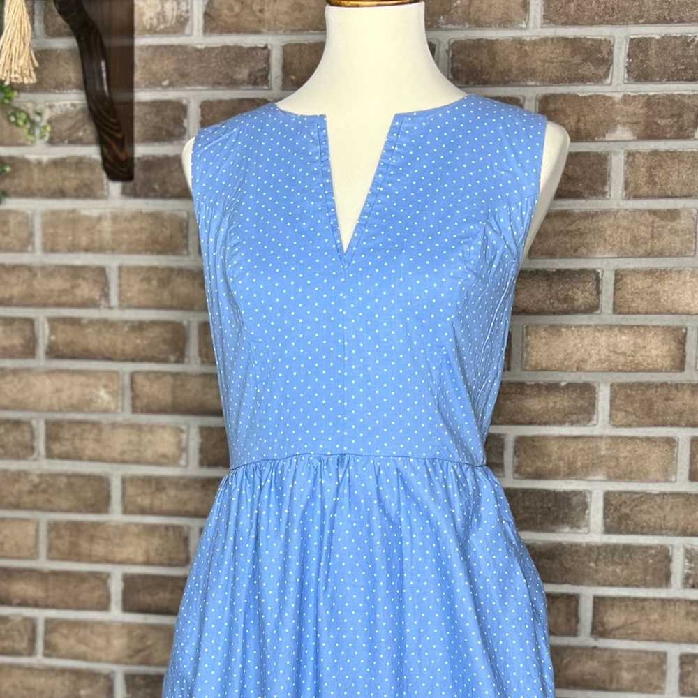 New York & Company Size Large Blue with White Polka Dot Fit & Flare Dress